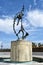 SAN PEDRO, CALIFORNIA - 06 MAR 2020: American Merchant Marine Veterans Memorial with statue depicitng sailors climbing a Jacobs