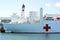San Pedro/California - April 4, 2020: US Naval Hospital Ship docked in San Pedro, Ca in preparation of the Coronavirus Pandemic.