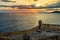 San Pedro de La Roca old Spanish fort walls with cannons, Carribean sea sunset view, Santiago De Cuba, Cuba