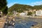 San Pellegrino Terme, Italy - August 18, 2017: Beautiful embankment of the Brembo River.