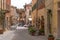 San Quirico d`Orcia, Italy - April 24, 2018: Street view of San Quirico d`Orcia. A small typical town in Italy