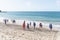 San sand soccer players seen on Farol da Barra beach in the city of Salvador, Bahia