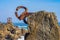 San Sebastian, Spain, April 17, 2022. Chillida's Comb of the Winds sculpture in San Sebastian, Spain.