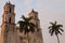 The San Servacio Church, Templo de San Servacio colorfully decorated and surrounded by palmtrees, Valladolid, Mexico