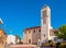 San Teodoro church - Chiesa di San Teodoro - at Piazza Mediterraneo square of resort town at Costa Smeralda coast of Tyrrhenian