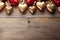 san valentin background with hearts in red and gold tones on a wooden background