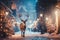 Sana\\\'s magic deer walks down the street of Christmas town