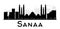 Sanaa City skyline black and white silhouette.