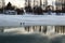 Sanatorium Aurora, Kyrgyzstan. Winter frozen lake. Nature of Kyrgyzstan