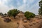 Sanchi Stupa, Ancient buddhist building, religion mystery, carved stone. Travel destination in Madhya Pradesh, India.