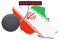 Sanctions against Iran, map of Iran. 3d illustration. Flying steel ball on chain Isolated on white background.