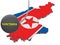 Sanctions against North Korea, map of North Korea. 3d illustration. Flying steel ball on chain Isolated on white background.