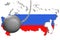 Sanctions against Russia, map of Russia. 3d illustration. Flying