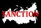 Sanctions against Russia. Silhouette of map of Russian federation with red text sanction. Collapse and destruction