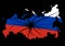 Sanctions against Russia. Silhouette of map of Russian in national flag color. Sanction, collapse and destruction of