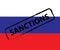 Sanctions against the Russian Federation. No war. Russian flag in the background with a sanction stamp. Vector