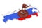 Sanctions Concept. Wooden Justice Gavel with Soundboard over Russia Map with Flag. 3d Rendering