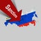 Sanctions. Russia. Red arrow and cracked flag of Russia in the form of a map. Russia`s aggression. Politics. Economy. Economic
