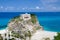 Sanctuary church Santa Maria dell Isola on top rock, Tropea, Italy