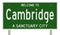 Sanctuary city road sign for Cambridge