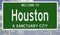 Sanctuary city road sign for Houston