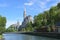 The Sanctuary of Our Lady of Lourdes, with the Piscines du Sanctuaire Baths in the foreground, Lourdes, Hautes-Pyrenees, France