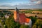 Sanctuary in Piaseczno illuminated by the setting sun, Poland