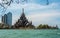 Sanctuary of Truth. Beautiful Landmark view of sculpture of Sanctuary of Truth temple with sunset sky background in Pattaya,