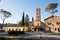 Sanctuary of Vescovio Lazio, Italy. Church and bell tower in Sabina