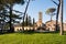 Sanctuary of Vescovio Lazio, Italy. Church and bell tower in Sabina