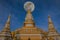 Sanctuary at Wat Phra Maha Chedi Chai Mongkol ,Roi Et province, Thailand with the beautiful sky and cloud.The public properties.