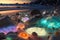 Sand Beach Covered with Colorful Luminous Transparent Pebbles