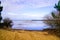 Sand beach lake with tire tracks in sanguinet village in Landes France