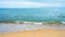 Sand beach with Summer Sky. Panoramic Seaside with Ocean wave landscape. Tropical beach and seascape with Blue Sky and soft sand,