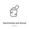 Sand bucket and shovel outline vector icon. Thin line black sand bucket and shovel icon, flat vector simple element illustration