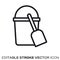 Sand bucket and shovel vector line icon