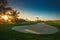 Sand bunkers at the beautiful golf course in the tropical island