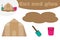 Sand castle in cartoon style, education game for the development of preschool children, use scissors and glue to create the