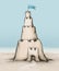 Sand castle with a high tower