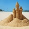 A sand castle on the seashore. Summer vacation, travel