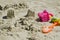 Sand castles and kids toys on the beach