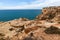 Sand cliffs shore Algarve Portugal