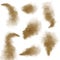 Sand cloud. Dust fog dry, desert sandy air 3d explosion with flying particles. City smog, urban pollution. Brown dirty spray,