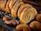 Sand cookies heart shape, rolled cake with cherry and cinnamon