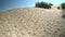 Sand cover, dunes and blue sky. Beautiful desert landscape. Wave pattern