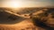Sand dune landscape, outdoors, dry sunset, arid climate, sunlight, extreme terrain generated by AI