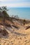 Sand dunes with traces of people on a sand path down. Indiana Dunes National Lakeshore, USA