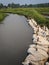 sand embankment made by residents to repair irrigation water channels