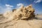 sand explosion, with debris and sand flying in all directions, during mining operation