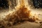 sand explosion in extreme close-up, with individual particles visible